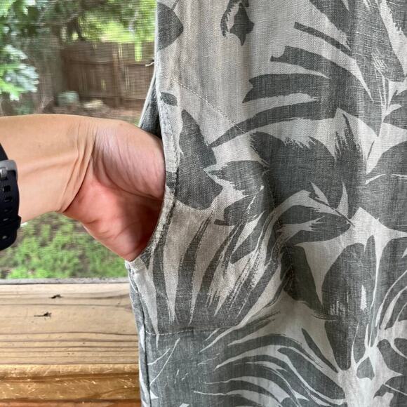 Lina Tomei Women's Green Floral Linen Sleeveless Mini Dress Size S - Picture 4 of 8